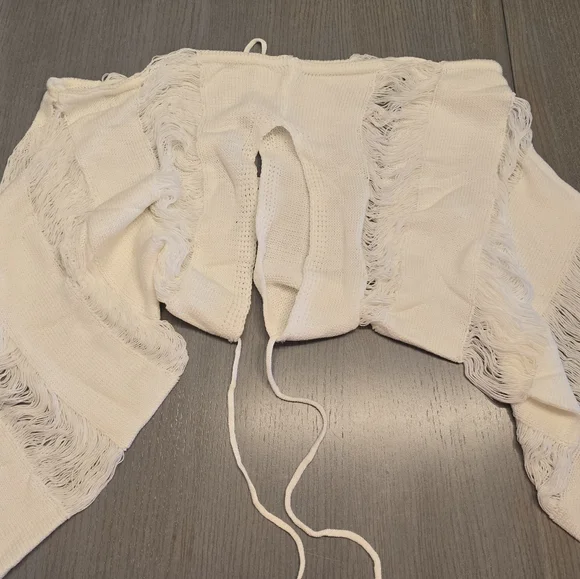 Xpluswear White Fringe Cut Out Bathing Suit Cover Up 5x - Picture 4 of 6